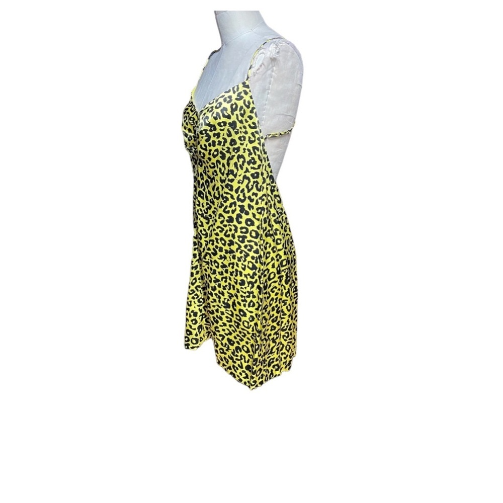 Michele Mason Leopard Print Yellow Dress sze 0 100 percent Silk baby doll